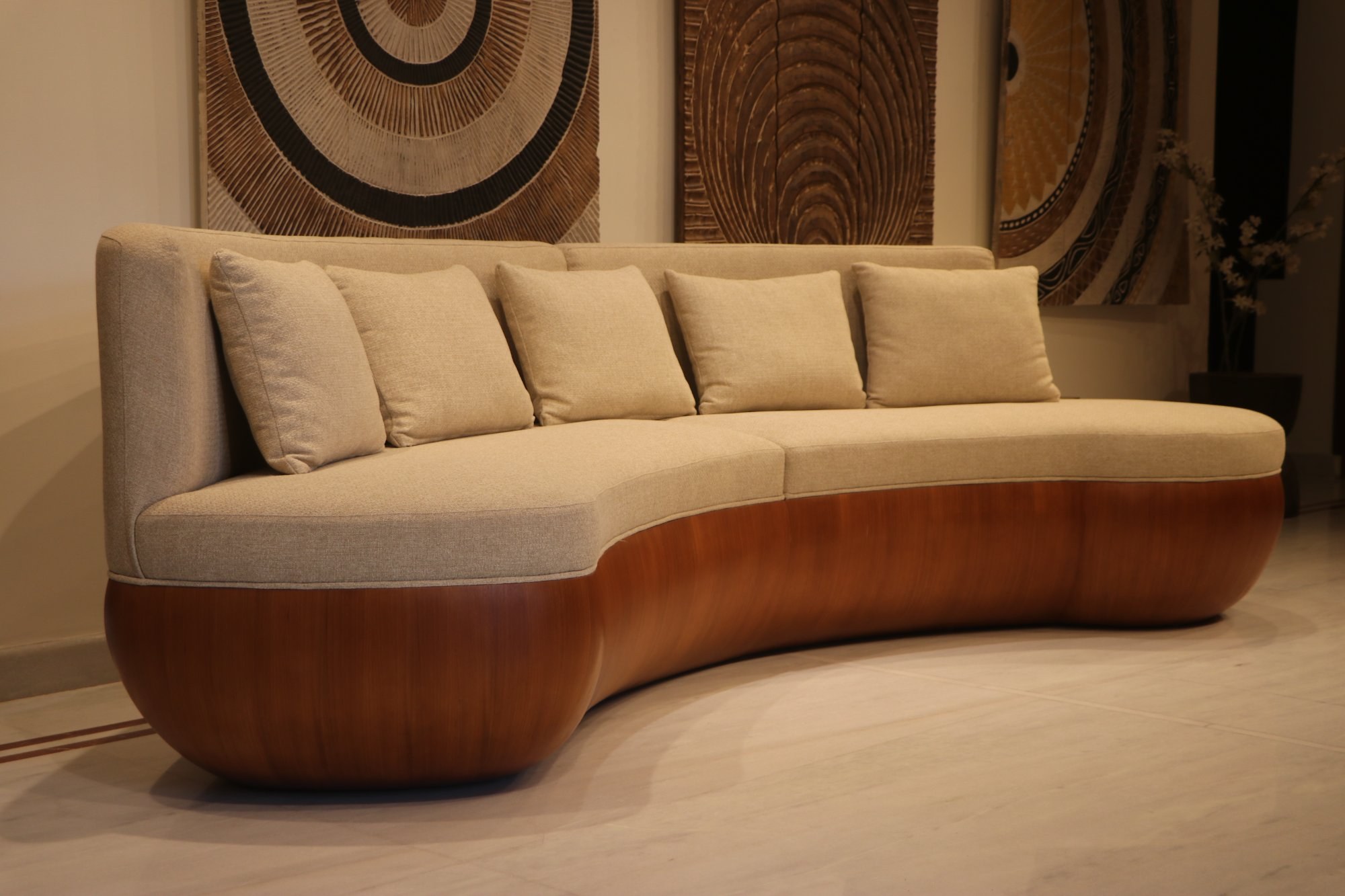 KAYU Living Room — Full Curved Sofa View
