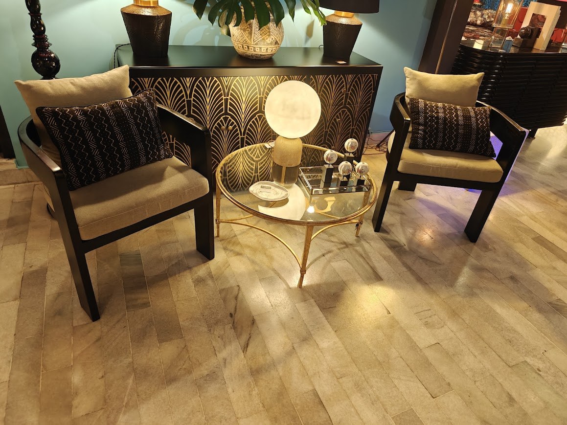 KAYU — Dark Armchair Pair with Art Deco Console